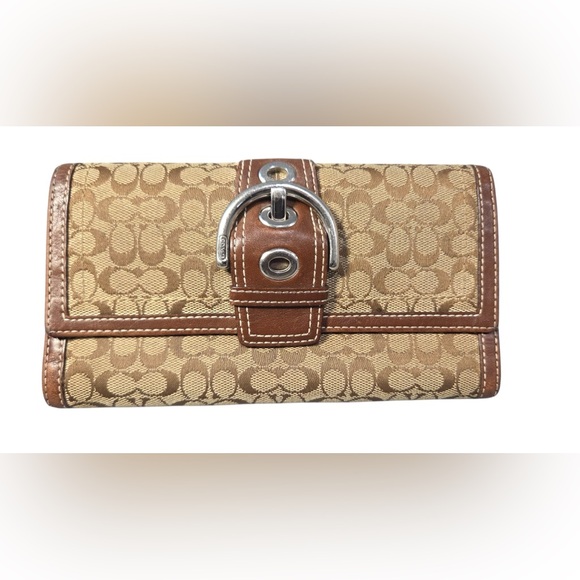 Coach Y2K Signature Canvas Brown Leather Tri-Fold Wallet